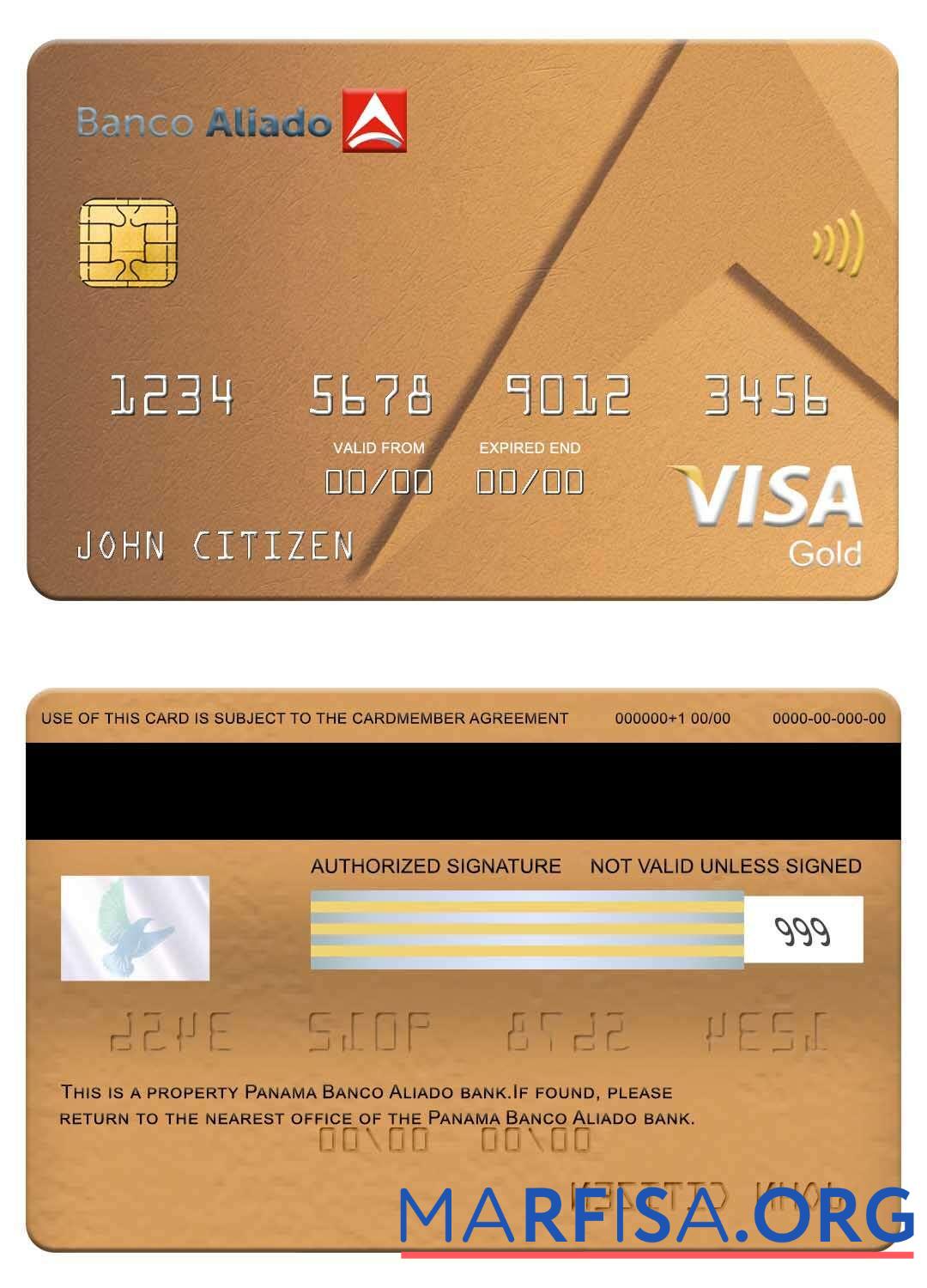 Realistic Panama Banco Aliado bank visa gold card download for verification